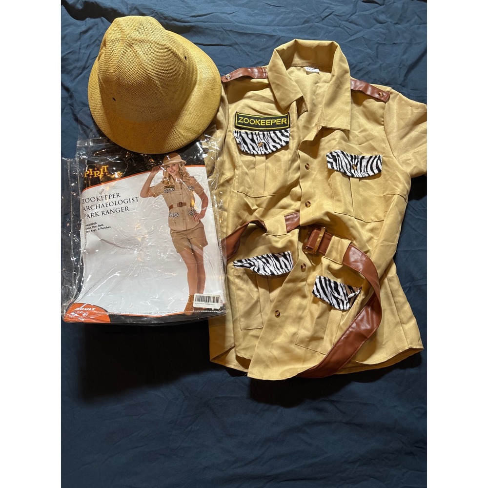 Spirit Halloween Zookeeper Costume Women large Tan Safari Explorer Set